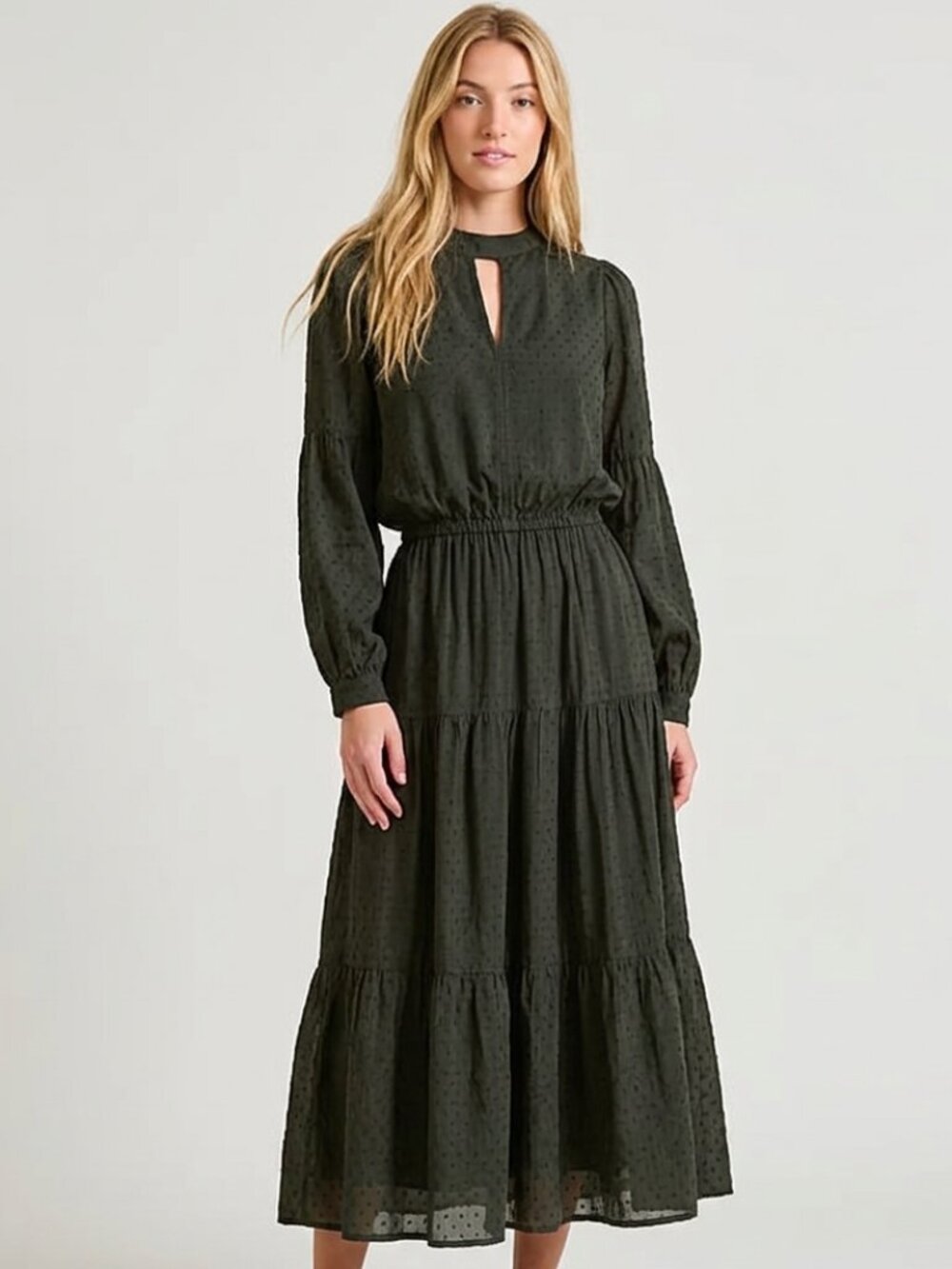 Garnet Hill Black Ballad Long Sleeve Swiss-Dot Maxi Dress Large 50454